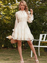 High Neck Ruffle Sleeve Mini White Dress XH1876